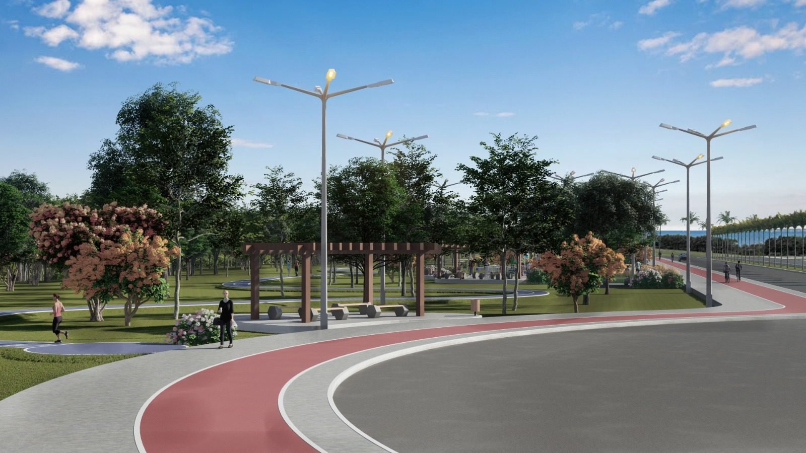 Ciclovia e áreas verdes — Perspectiva ilustrativa