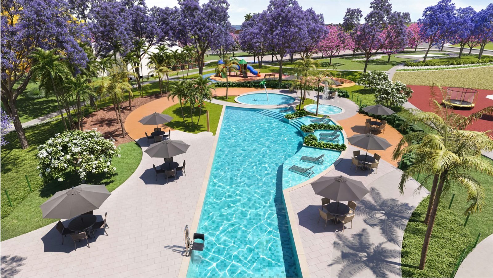 Piscina orgânica de bordas curvas — Perspectiva ilustrativa