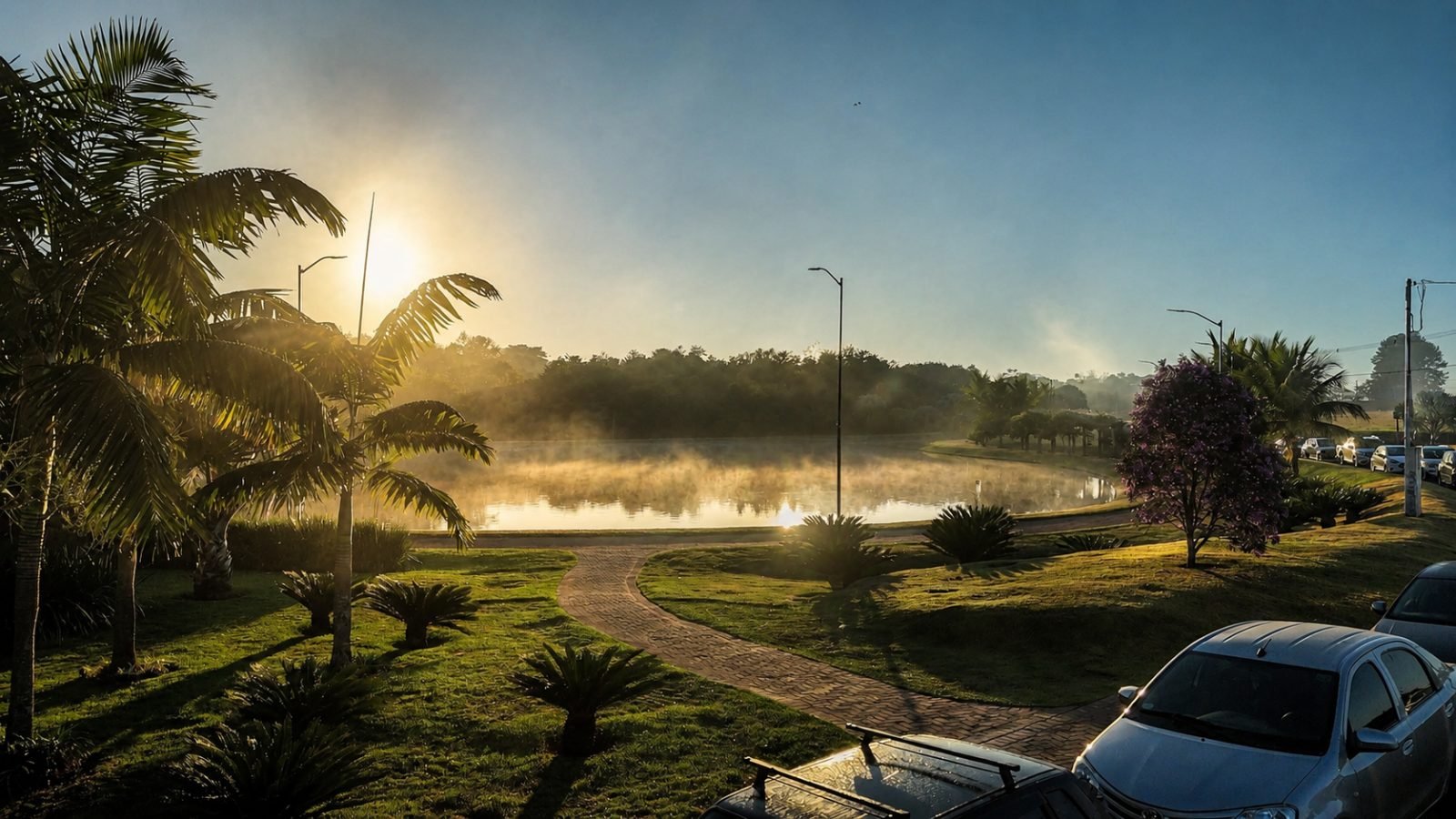 Lago e palmeiras