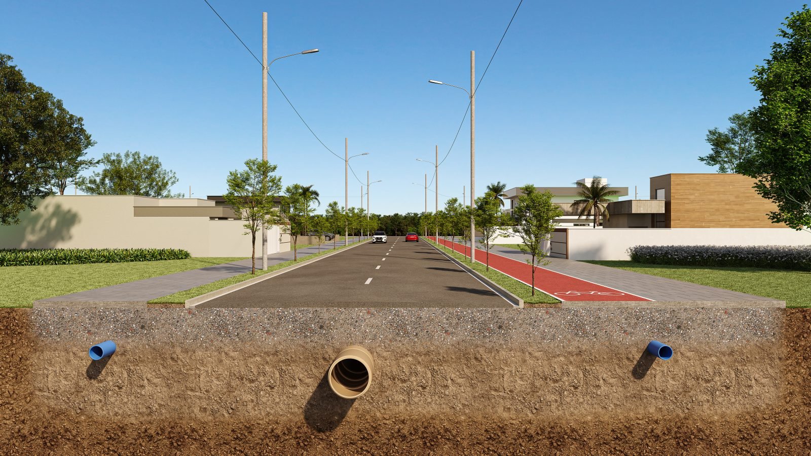 Rede de drenagem — Perspectiva ilustrativa